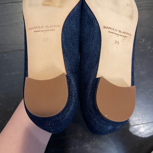 NEW Manolo Blahnik Hangishi Flat Denim Shoes blue jeans fabric Size US 9/ 39 - Picture 5 of 10